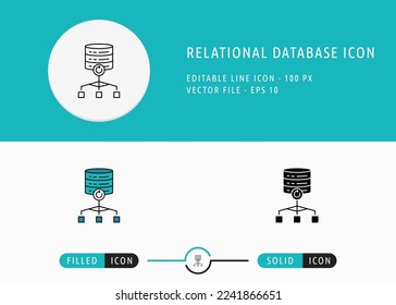 Relationales Datenbanksymbol einzeln auf weißem Hintergrund. Data Server Hierarchy Thin Line Symbol Stock Vektorgrafik für mobile App und Web Design.