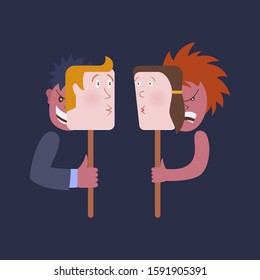 Relations between people. Hypocrisy. Conceptual vector illustration.