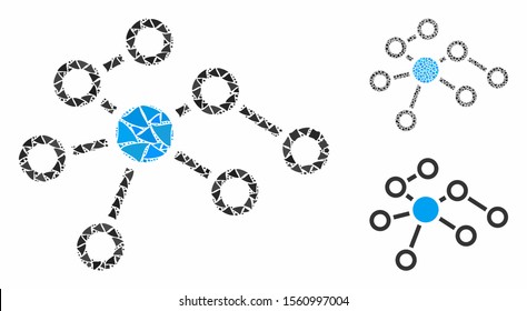 Relations composition of raggy parts in different sizes and color hues, based on relations icon. Vector raggy items are united into collage. Relations icons collage with dotted pattern.
