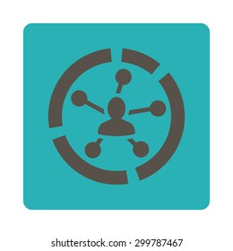 Relations diagram icon. Vector style is grey and cyan colors, flat rounded square button on a white background.