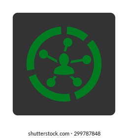 Relations diagram icon. Vector style is green and gray colors, flat rounded square button on a white background.