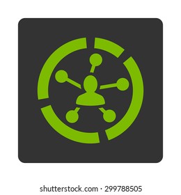 Relations diagram icon. Vector style is eco green and gray colors, flat rounded square button on a white background.