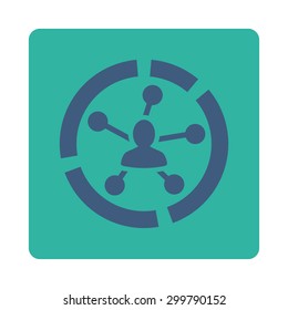Relations diagram icon. Vector style is cobalt and cyan colors, flat rounded square button on a white background.