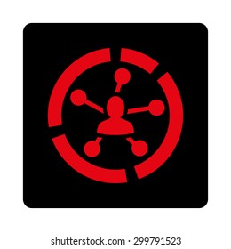 Relations diagram icon. Vector style is intensive red and black colors, flat rounded square button on a white background.
