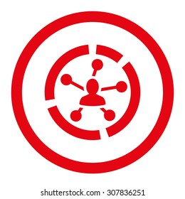 Relations diagram vector icon. This rounded flat symbol is drawn with red color on a white background.