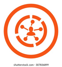 Relations diagram vector icon. This rounded flat symbol is drawn with orange color on a white background.