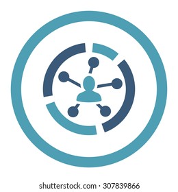 Relations diagram vector icon. This rounded flat symbol is drawn with cyan and blue colors on a white background.