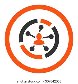 Relations diagram vector icon. This rounded flat symbol is drawn with orange and gray colors on a white background.
