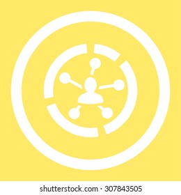 Relations diagram vector icon. This rounded flat symbol is drawn with white color on a yellow background.