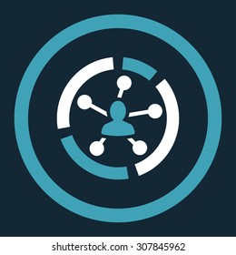 Relations diagram vector icon. This rounded flat symbol is drawn with blue and white colors on a dark blue background.