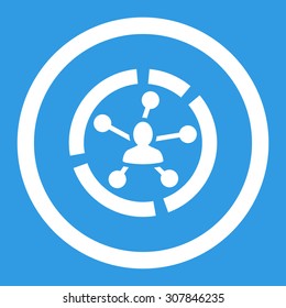 Icono de Vector de diagrama de relaciones. Este símbolo plano redondeado se dibuja con color blanco sobre un fondo azul.