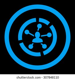 Relations diagram vector icon. This rounded flat symbol is drawn with blue color on a black background.