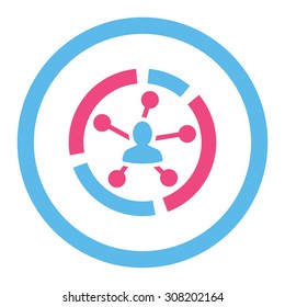 Relations diagram vector icon. This rounded flat symbol is drawn with pink and blue colors on a white background.