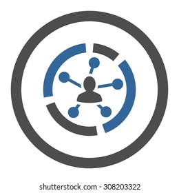 Relations diagram vector icon. This rounded flat symbol is drawn with cobalt and gray colors on a white background.