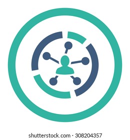 Relations diagram vector icon. This rounded flat symbol is drawn with cobalt and cyan colors on a white background.