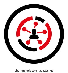 Relations diagram vector icon. This rounded flat symbol is drawn with intensive red and black colors on a white background.