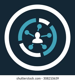 Relations diagram vector icon. This rounded flat symbol is drawn with blue and white colors on a dark blue background.