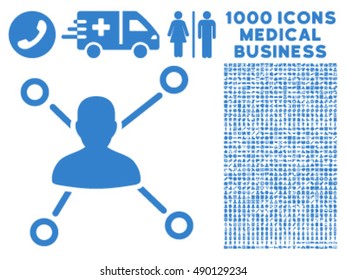 Relations icon with 1000 medical business cobalt vector pictograms. Collection style is flat symbols, white background.