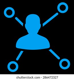 Relations icon from Business Bicolor Set. Vector style: flat symbol, blue color, rounded angles, black background.