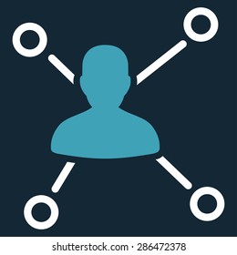 Relations icon from Business Bicolor Set. Vector style: bicolor flat symbol, blue and white colors, rounded angles, dark blue background.