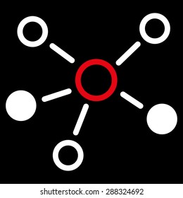 Relations icon from Business Bicolor Set. Vector style: flat bicolor symbols, red and white colors, rounded angles, black background.