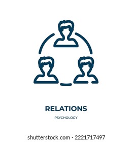 Relations icon. Linear vector illustration from psychology collection. Outline relations icon vector. Thin line symbol for use on web and mobile apps, logo, print media.