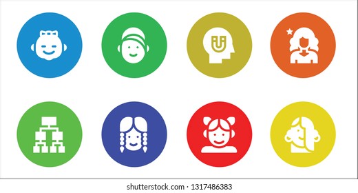 relations icon set. 8 filled relations icons.  Simple modern icons about  - Girl, Structure, Influence, Influencer