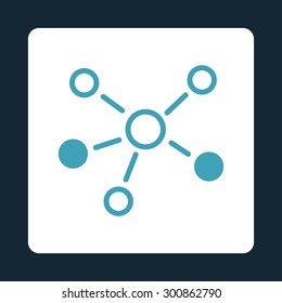 Relations icon. Vector style is blue and white colors, flat rounded square button on a dark blue background.