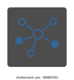 Relations icon. Vector style is cobalt and gray colors, flat rounded square button on a white background.