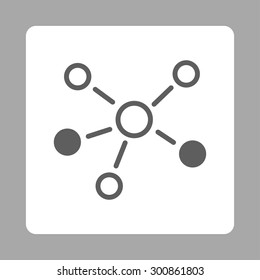 Relations icon. Vector style is dark gray and white colors, flat rounded square button on a silver background.