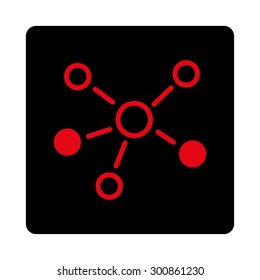 Relations icon. Vector style is intensive red and black colors, flat rounded square button on a white background.