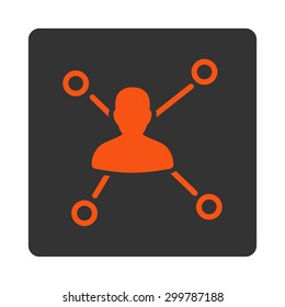 Relations icon. Vector style is orange and gray colors, flat rounded square button on a white background.