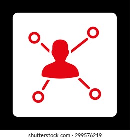 Relations icon. Vector style is red and white colors, flat rounded square button on a black background.