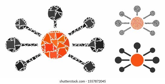 Relations mosaic of inequal items in various sizes and color tints, based on relations icon. Vector tuberous pieces are united into collage. Relations icons collage with dotted pattern.