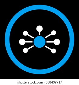 Relations vector icon. Style is bicolor flat rounded symbol, blue and white colors, rounded angles, black background.
