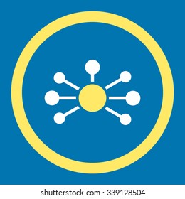 Relations vector icon. Style is bicolor flat rounded symbol, yellow and white colors, rounded angles, blue background.
