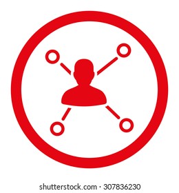 Relations vector icon. This rounded flat symbol is drawn with red color on a white background.