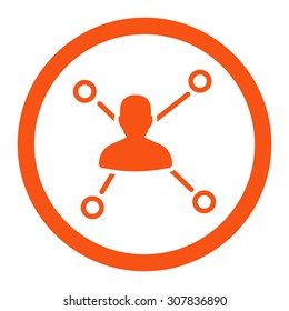 Relations vector icon. This rounded flat symbol is drawn with orange color on a white background.