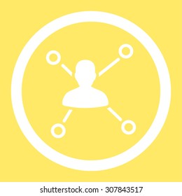 Relations vector icon. This rounded flat symbol is drawn with white color on a yellow background.