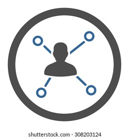 Relations vector icon. This rounded flat symbol is drawn with cobalt and gray colors on a white background.