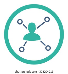 Relations vector icon. This rounded flat symbol is drawn with cobalt and cyan colors on a white background.