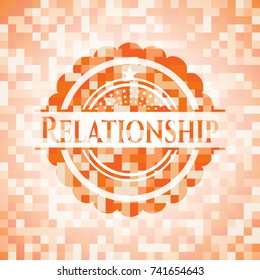 Relationship abstract orange mosaic emblem with background