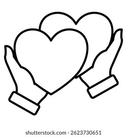 Icono del consejo de la relación representado por dos manos, estilo de la línea del corazón.