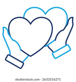Relationship Advice icon represented by two hand, heart Dual Line style.