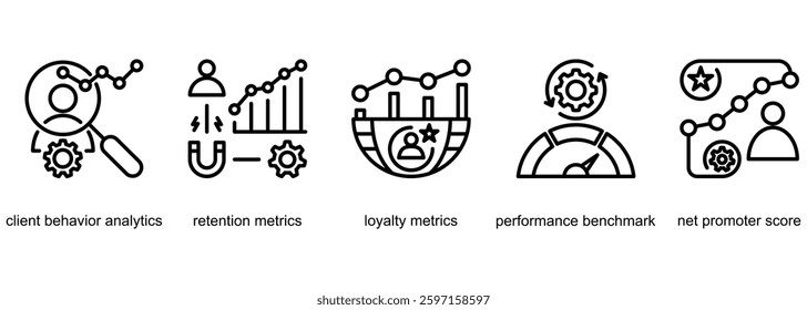 Relationship Analytics banner web icon vector illustration of client behavior analytics, retention metrics, loyalty metrics, performance benchmark, net promoter score