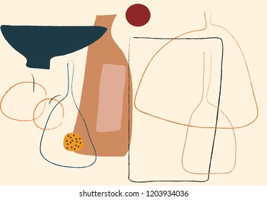 The relationship between colors, lines, objects. Composed as abstract art.