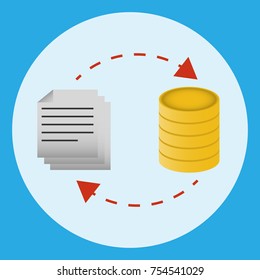 The relationship between documents and financial profit. Vector illustration.