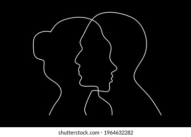Relationship between man and woman. Male and female profiles. Love isymbol. Dating and romantic relationships sign