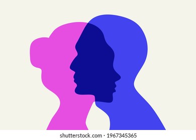 Relationship between man and woman. Male and female profiles. Love isymbol. Dating and romantic relationships sign