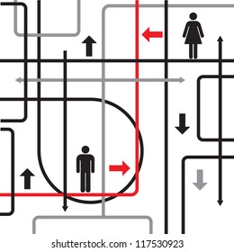 The relationship between men and women. Creative. Vector illustration.